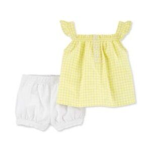 Baby Girls Yellow Gingham Top & White Bloomers Set Newborn